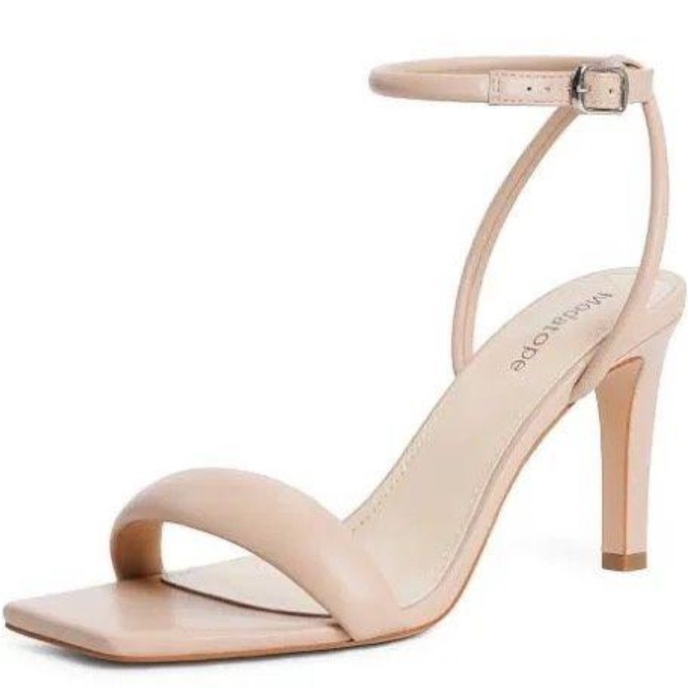 Elegant Beige Ankle Strap Heels